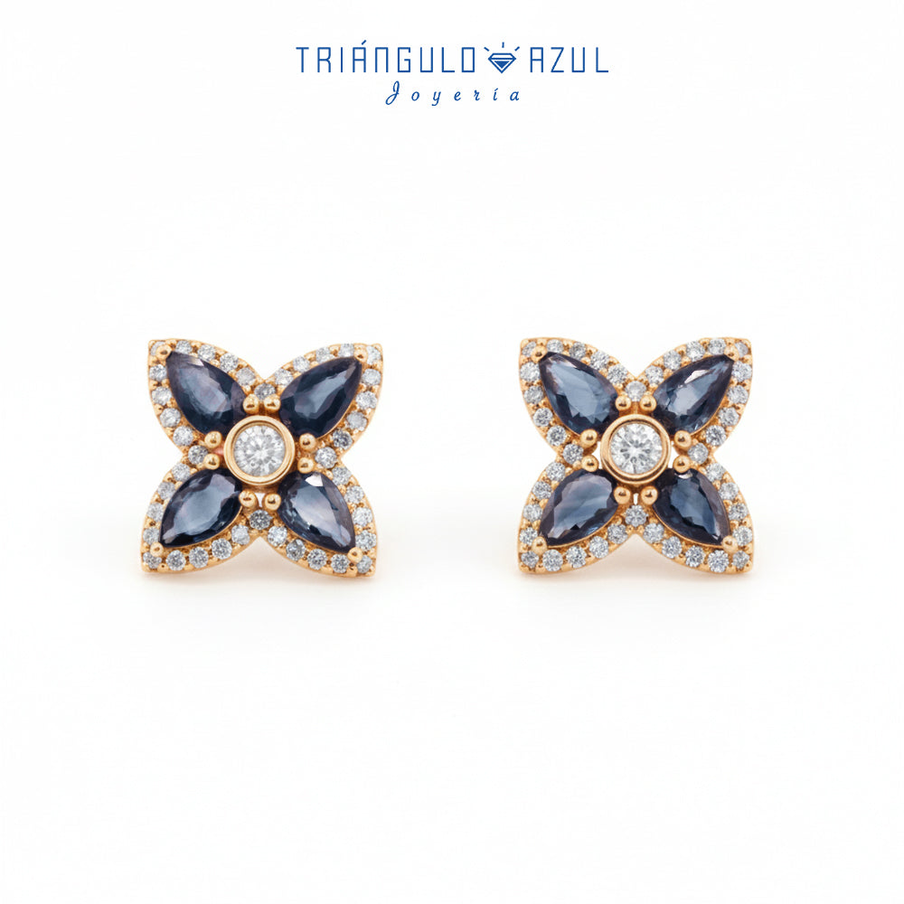 Aretes de Zafiro con 1.87 CTS Total y Diamantes con 0.53 CTS Total en Oro Amarillo de 14K