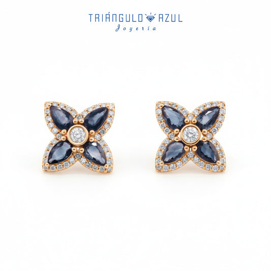 Aretes de Zafiro con 1.87 CTS Total y Diamantes con 0.53 CTS Total en Oro Amarillo de 14K