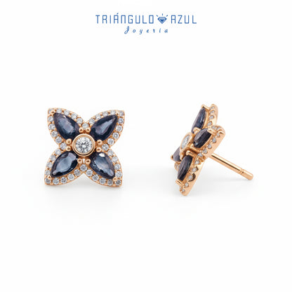 Aretes de Zafiro con 1.87 CTS Total y Diamantes con 0.53 CTS Total en Oro Amarillo de 14K