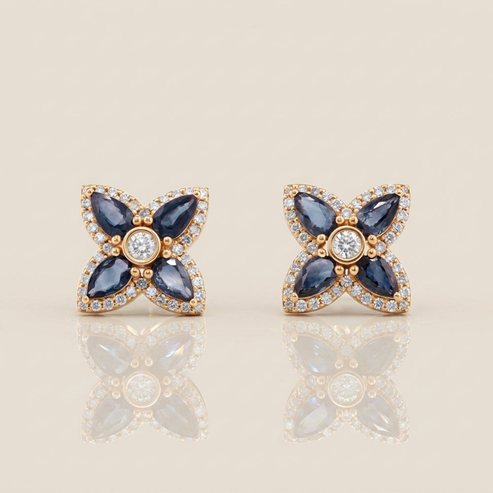 Aretes de Zafiro y Diamantes en Oro Amarillo de 14K
