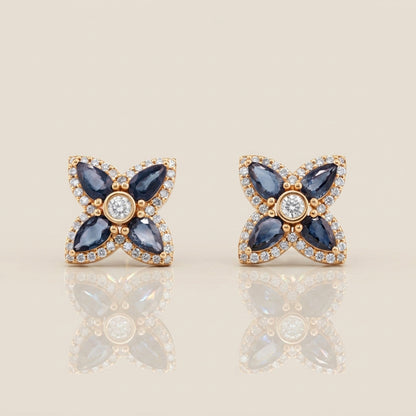 Aretes de Zafiro y Diamantes en Oro Amarillo de 14K