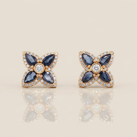Aretes de Zafiro y Diamantes en Oro Amarillo de 14K