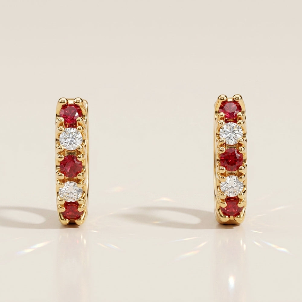 Arracaditas Fer de Rubíes y Diamantes en Oro Amarillo de 14K