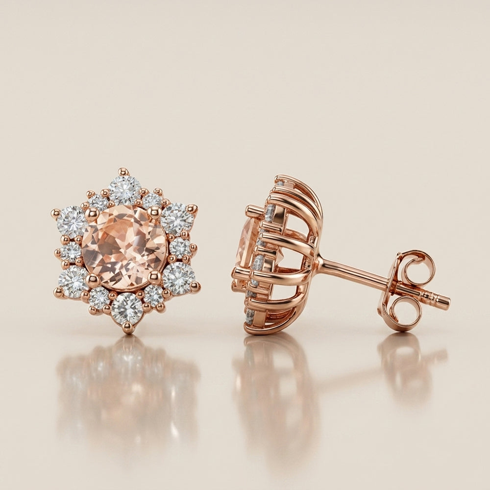 Aretes con Morganita con 1.20 CTS Total y Diamantes con 0.83 CTS Total en Oro Rosa de 14K