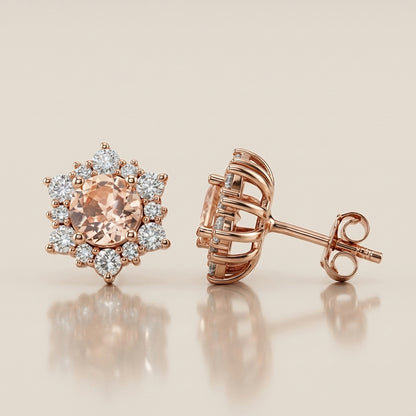 Aretes con Morganita con 1.20 CTS Total y Diamantes con 0.83 CTS Total en Oro Rosa de 14K
