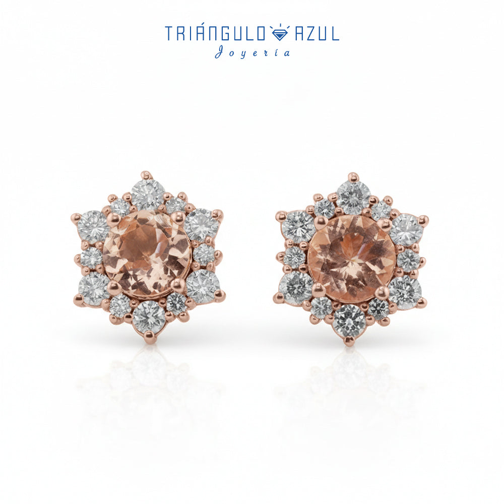 Aretes con Morganita con 1.20 CTS Total y Diamantes con 0.83 CTS Total en Oro Rosa de 14K