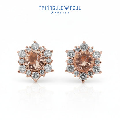 Aretes con Morganita con 1.20 CTS Total y Diamantes con 0.83 CTS Total en Oro Rosa de 14K