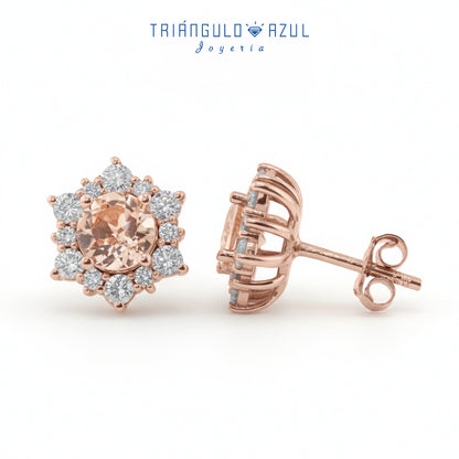 Aretes con Morganita con 1.20 CTS Total y Diamantes con 0.83 CTS Total en Oro Rosa de 14K