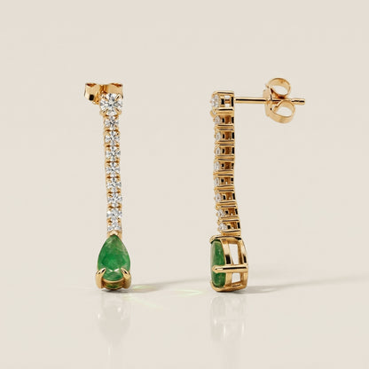 Aretes Colgantes de Esmeralda en Oro Amarillo de 14K