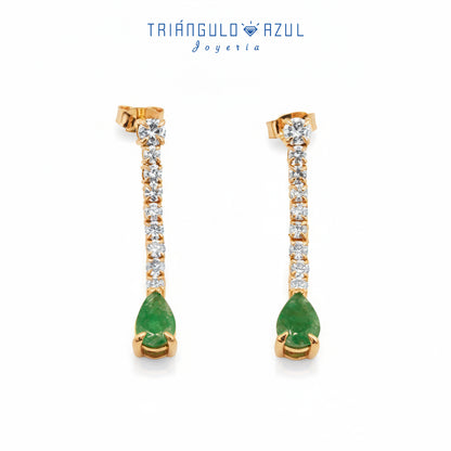 Aretes Colgantes de Esmeralda con 1.18 CTS Total en Oro Amarillo de 14K