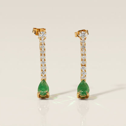 Aretes Colgantes de Esmeralda en Oro Amarillo de 14K