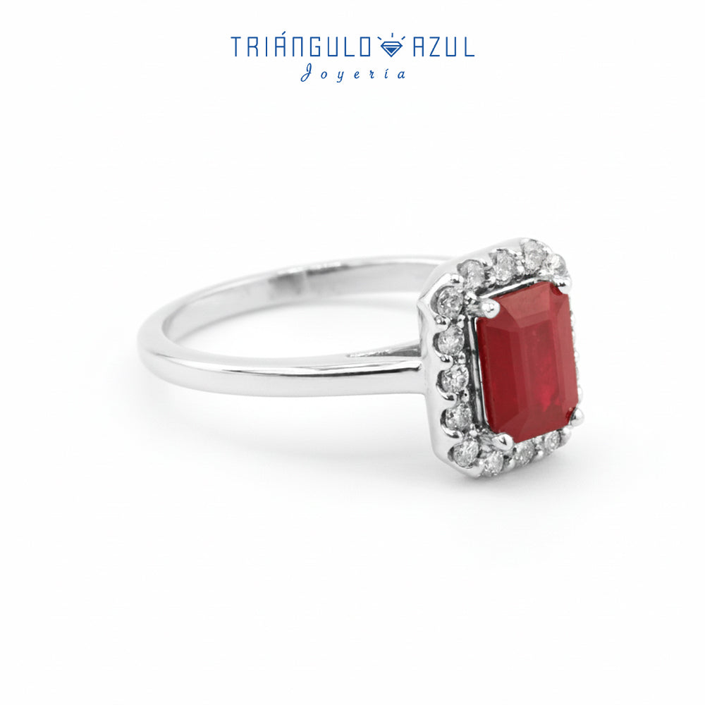 Anillo Andy con Rubí de 1.35 CTS Total y Diamantes con 0.25 CTS Total en Oro Blanco de 14K