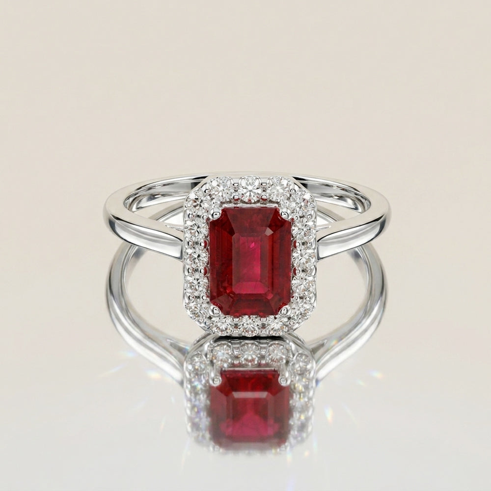 Anillo Andy con Rubí y Diamantes en Oro Blanco de 14K