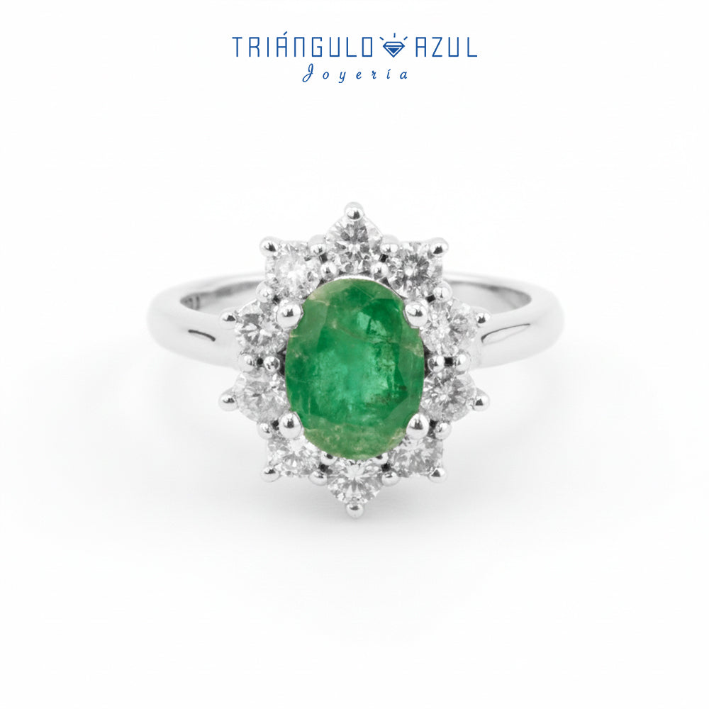 Anillo Lady D con Esmeralda de 1.41 CTS Total y Diamantes con 0.70 CTS Total en Oro Blanco de 14K