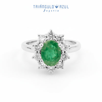 Anillo Lady D con Esmeralda de 1.41 CTS Total y Diamantes con 0.70 CTS Total en Oro Blanco de 14K