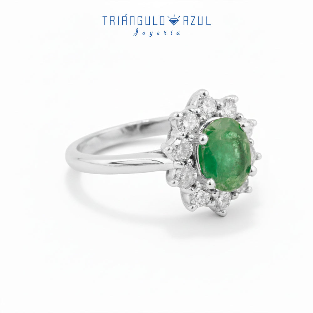 Anillo Lady D con Esmeralda de 1.41 CTS Total y Diamantes con 0.70 CTS Total en Oro Blanco de 14K