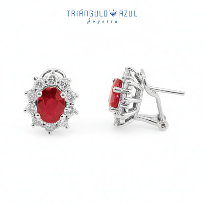 Aretes Lady D con Rubíes con 3.10 CTS Total y Diamantes con 1.40 CTS Total en Oro Blanco con 14K