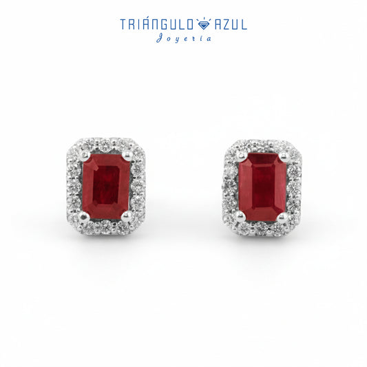 Aretes Andy con Rubíes con 2.70 CTS Total y Diamantes con 0.50 CTS Total en Oro Blanco de 14K