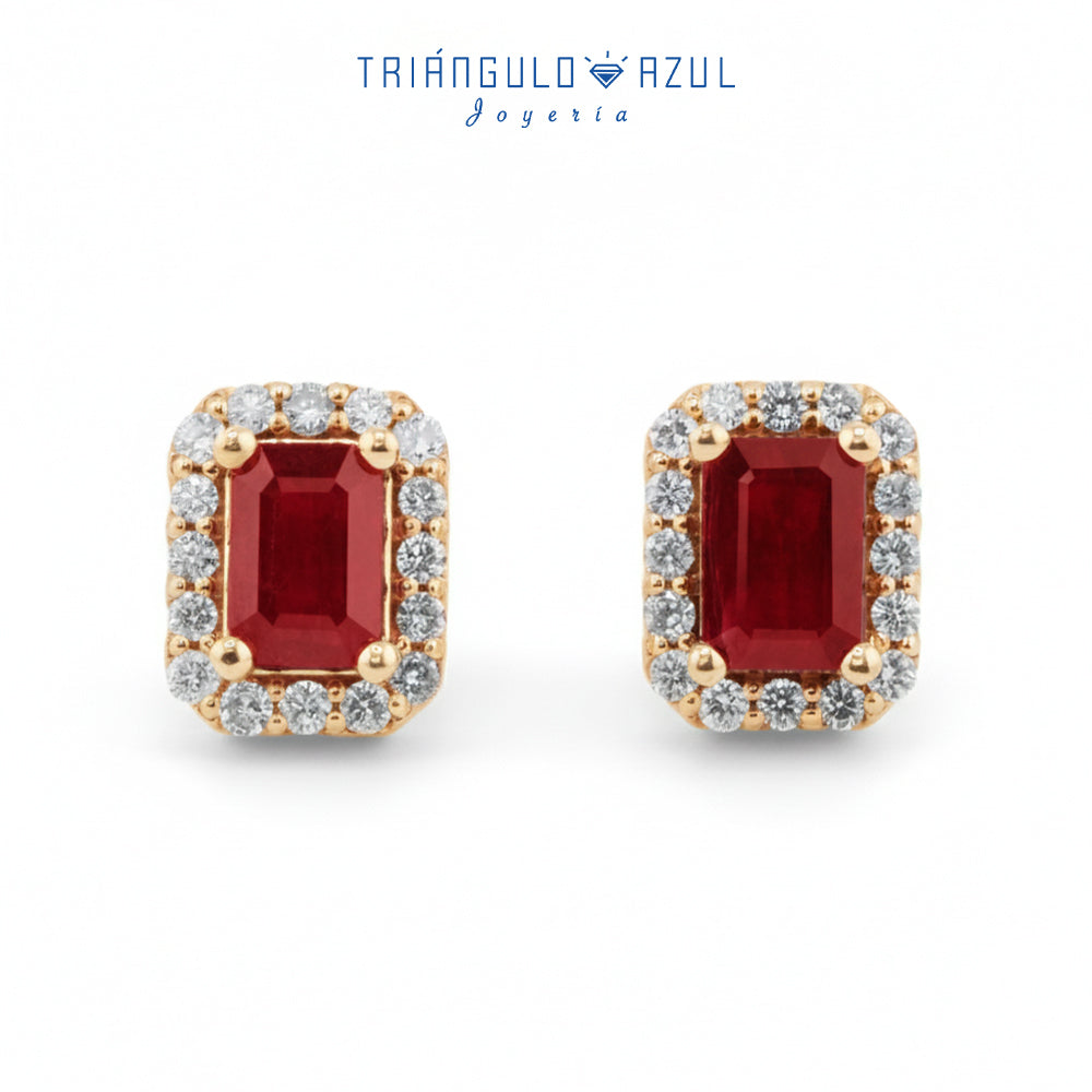 Aretes Andy con Rubíes con 2.70 CTS Total y Diamantes con 0.50 CTS Total en Oro Amarillo de 14K