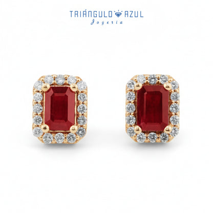 Aretes Andy con Rubíes con 2.70 CTS Total y Diamantes con 0.50 CTS Total en Oro Amarillo de 14K