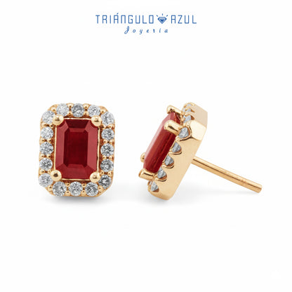 Aretes Andy con Rubíes con 2.70 CTS Total y Diamantes con 0.50 CTS Total en Oro Amarillo de 14K