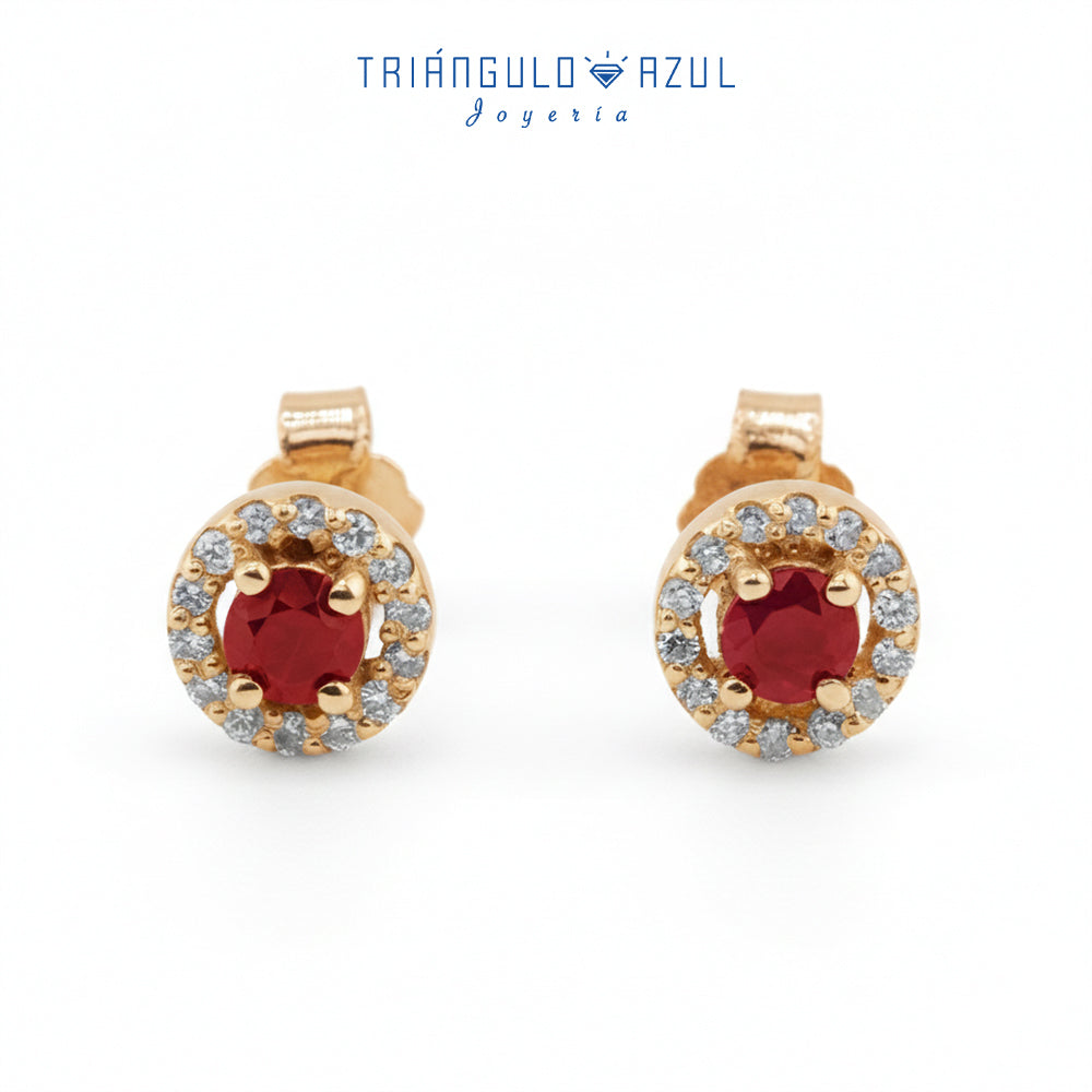Aretes Halo con Rubíes con 0.40 CTS Total y Diamantes con 0.14 CTS Total en Oro Amarillo de 14K