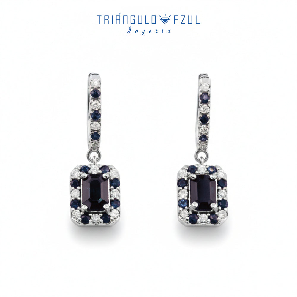Arracadas con Colgantes con Zafiros con 2.03 CTS Total y Diamantes con 1.02 CTS Total en Oro Blanco 14K