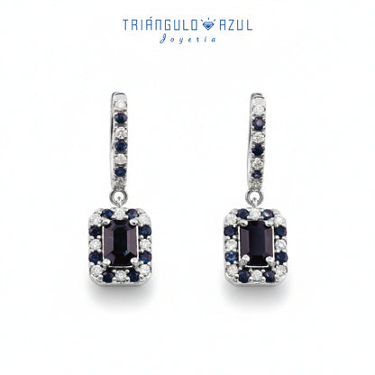 Arracadas con Colgantes con Zafiros con 2.03 CTS Total y Diamantes con 1.02 CTS Total en Oro Blanco 14K
