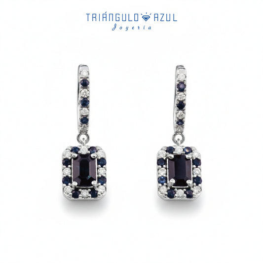 Arracadas con Colgantes con Zafiros con 2.03 CTS Total y Diamantes con 1.02 CTS Total en Oro Blanco 14K