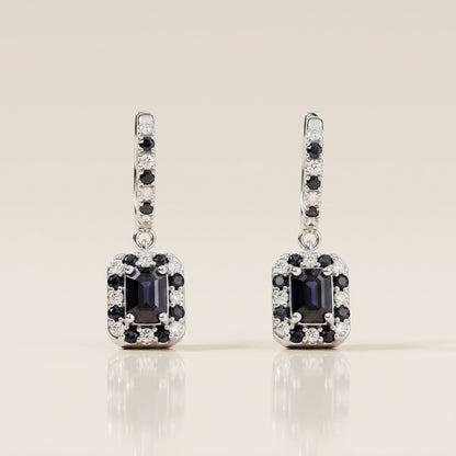 Arracadas con Colgantes con Zafiros y Diamantes en Oro Blanco 14K