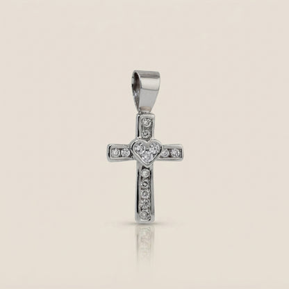 Dije Cruz con Diamantes en Oro Blanco de 14K