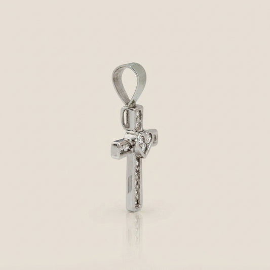 Dije Cruz con Diamantes en Oro Blanco de 14K