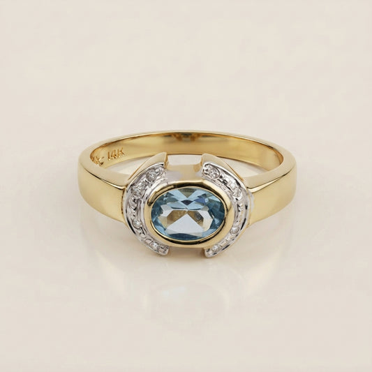 Anillo con Aquamarina y Diamantes European en Oro Amarillo de 14K