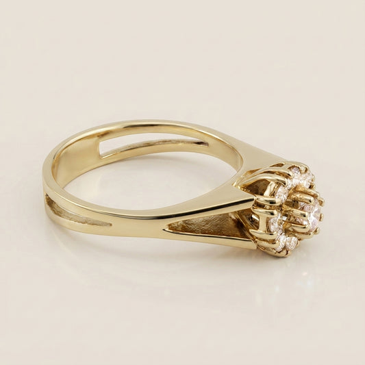 Anillo Roseta con Diamantes en Oro Amarillo de 14K