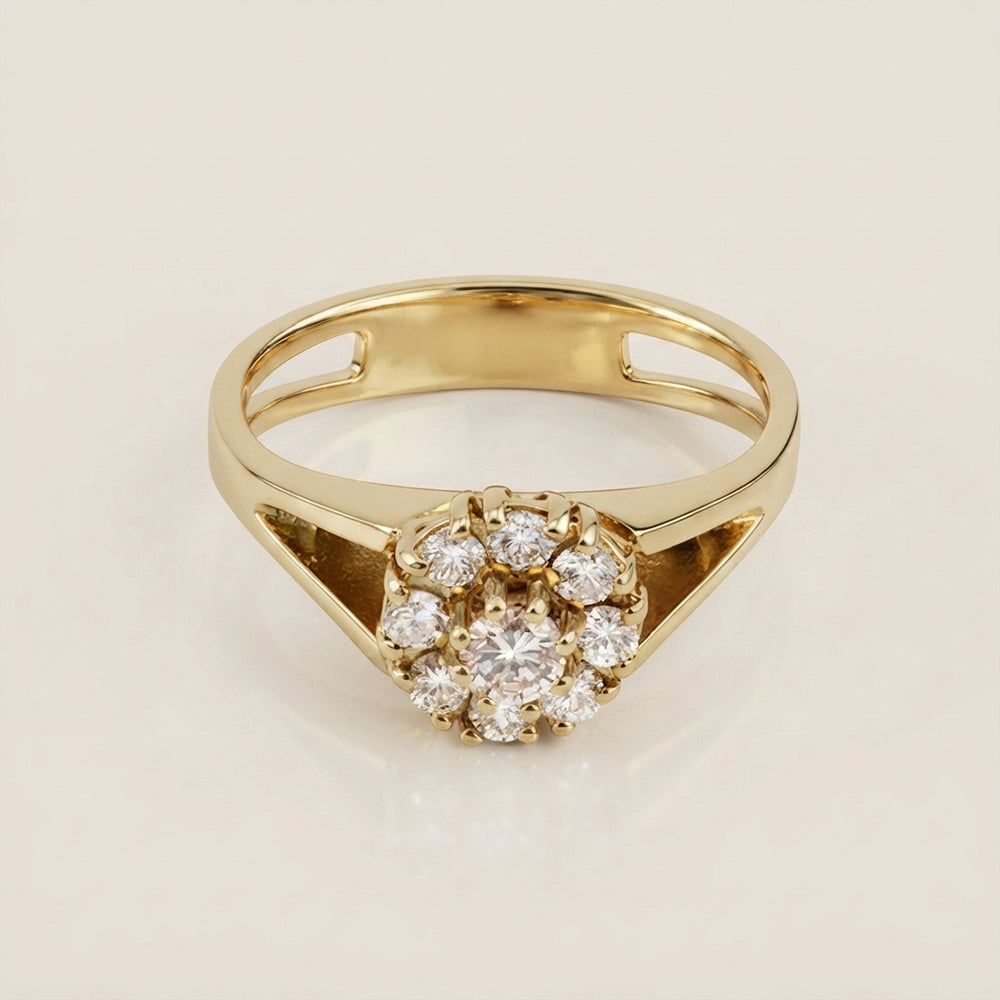 Anillo Roseta con Diamantes en Oro Amarillo de 14K