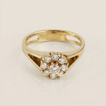 Anillo Roseta con Diamantes en Oro Amarillo de 14K