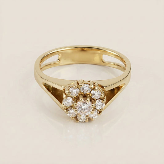 Anillo Roseta con Diamantes en Oro Amarillo de 14K